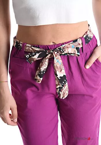  Pantalons Corsaires en Coton avec ceinture en tissu avec poches avec élastique 