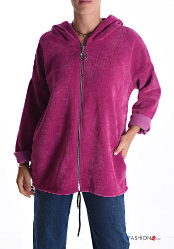  Velvet Sweatshirt with pockets with hood with zip
