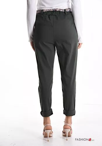  Trousers with fabric belt with elastic with pockets