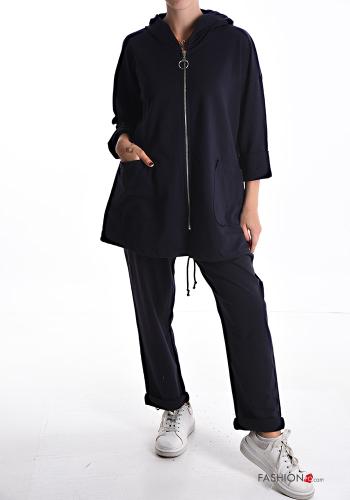  Cotton Sports set with elastic with hood with pockets with zip Midnight blue