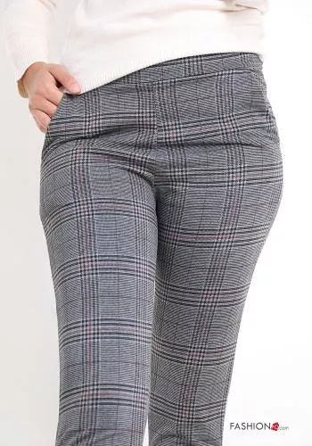  Pantalons en Coton Motif tartan avec poches 