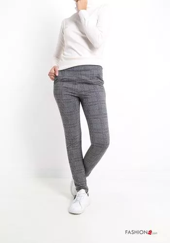  Pantalons en Coton Motif tartan avec poches 