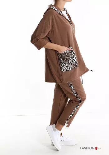  Animal print Cotton Sports suit with pockets with hood with zip