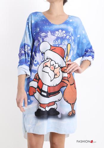  Weihnachts Tunika aus Baumwolle  Wirsing blau