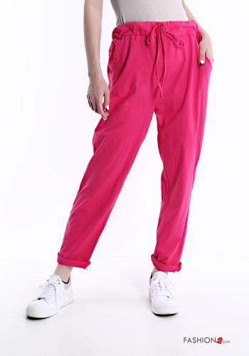 Pantalon en Coton avec poches avec noeud  Fuchsia