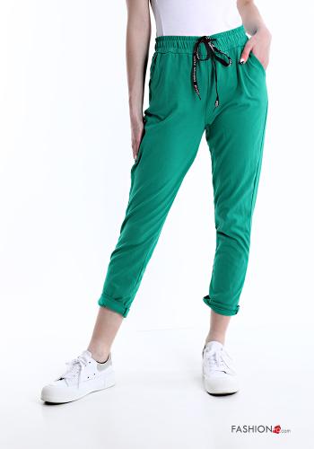  Pantalones deportivos de Algodón con bolsillos con moño  Jade