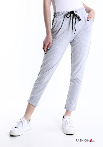  Pantalon de jogging en Coton avec poches avec noeud  Gris 10%