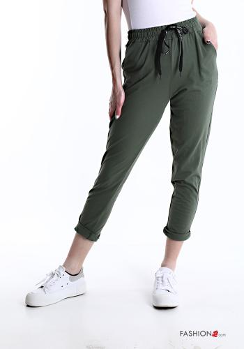  Pantalones deportivos de Algodón con bolsillos con moño  Verde militar