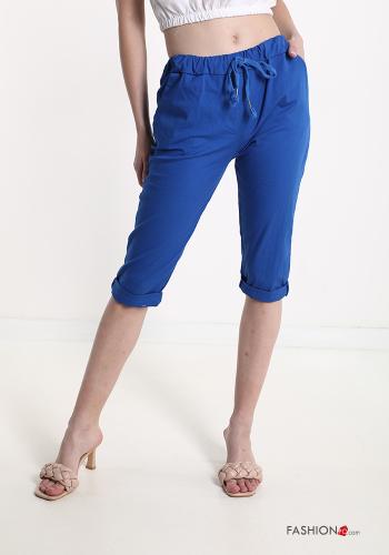  Cotton Cropped Trousers with pockets with bow Electric blue