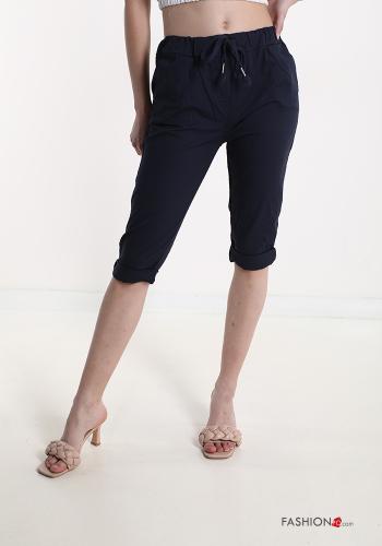  Cotton Cropped Trousers with pockets with bow Persian blue