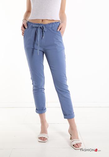 Pantalon en Coton avec poches avec noeud 