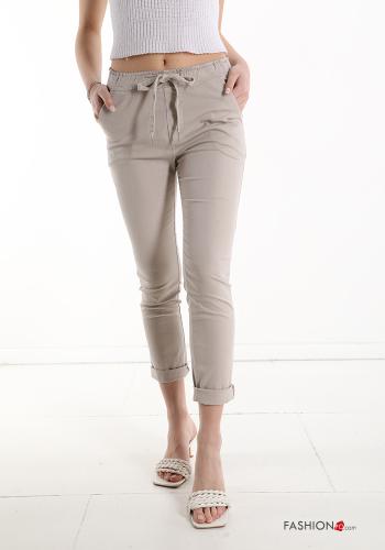  Cotton Trousers with pockets with bow Beige