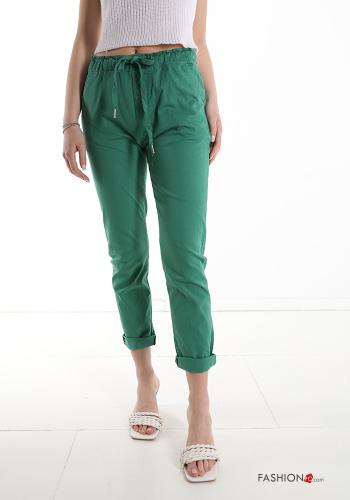  Cotton Trousers with pockets with bow Jade