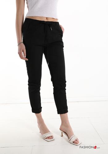  Cotton Trousers with pockets with bow Black