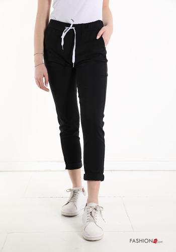  Cotton Trousers with pockets with bow Black