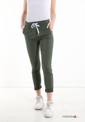  Pantalon en Coton avec poches avec noeud  Vert militaire