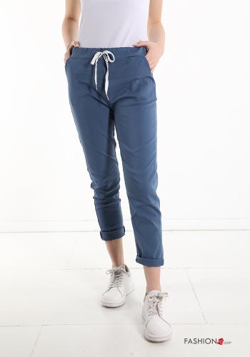  Cotton Trousers with pockets with bow Steel blue