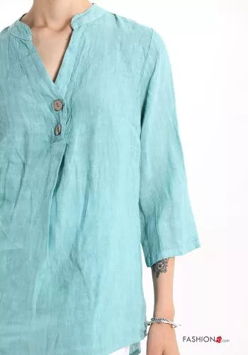  Linen Blouse with buttons with v-neck