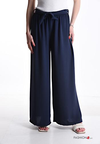  wide leg Trousers with elastic with sash Blue