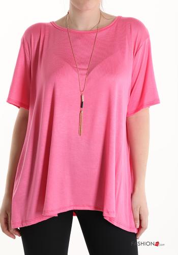  T-shirt with necklace Bright pink