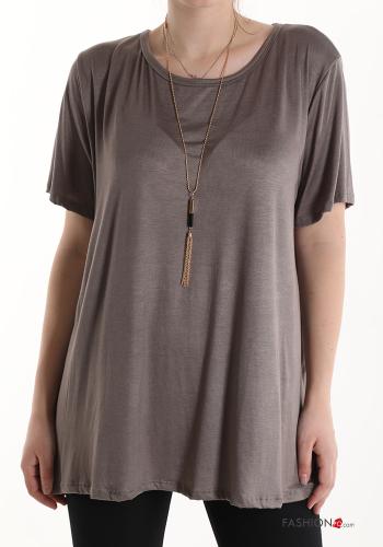  T-shirt with necklace Mud Brown