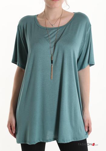  T-shirt with necklace Blu-green