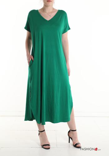  short sleeve long Dress with pockets with split with v-neck Jade