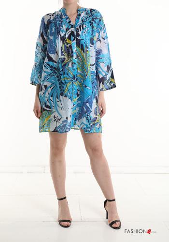  Leaf print Cotton Shirt 3/4 sleeve Dodger Blue