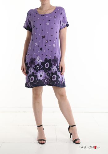  Floral short sleeve knee-length Cotton Dress 