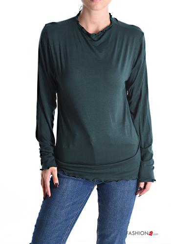  Casual Long sleeved top  Dark green