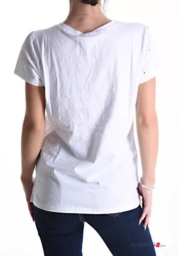  T-shirt en Coton avec strass 