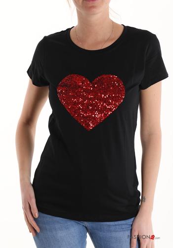  T-shirt in Cotone con paillettes  Carbone