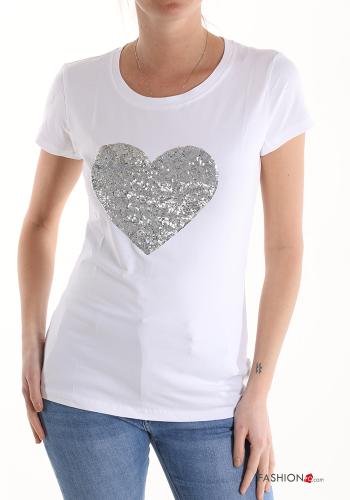  T-shirt in Cotone con paillettes  Gainsboro
