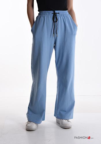  Pantalon de jogging en Coton wide leg avec coulisse avec poches avec élastique 