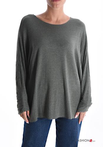  Camiseta de manga larga Estilo Informal  Verde militar