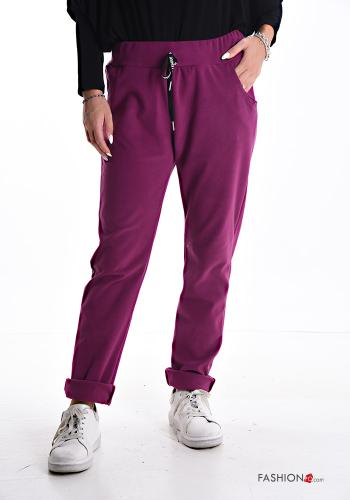 Joggers with drawstring with elastic with pockets Cerise