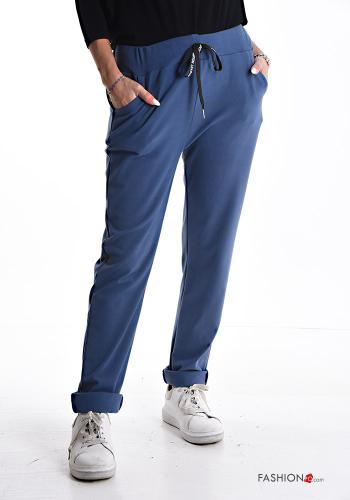  Joggers with drawstring with elastic with pockets Light blue
