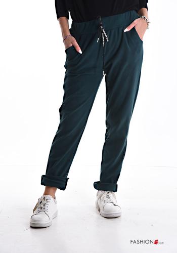  Joggers with drawstring with elastic with pockets Bottle green
