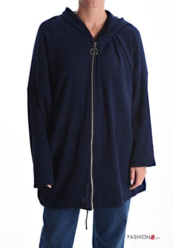  Sweatshirt Côtelé avec poches à capuche avec fermeture éclair  Bleu nuit