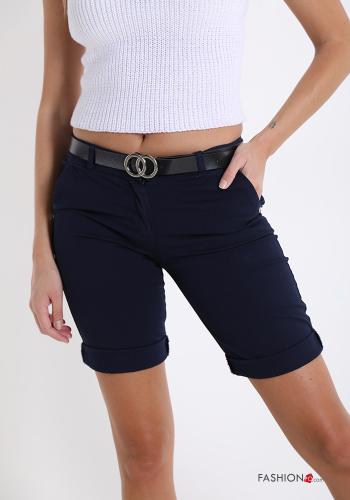  Bermuda in Cotone con cintura con tasche  Blu