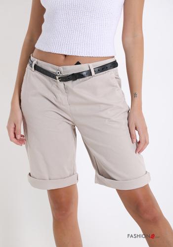  Bermuda in Cotone con cintura con tasche  Beige