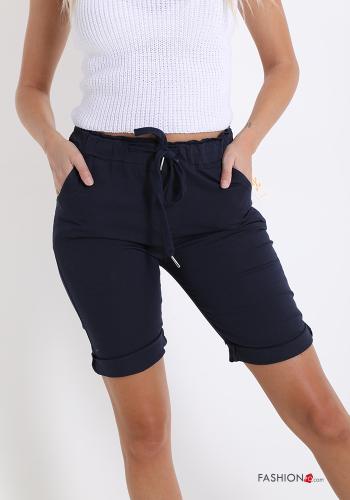  Cotton Bermuda with pockets with bow Blue