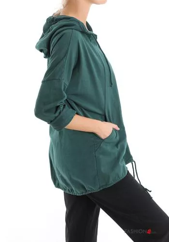  Sweatshirt em Algodão com fecho com bolsos com capuz 