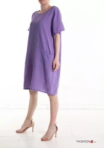  short sleeve knee-length Cotton Dress with pockets