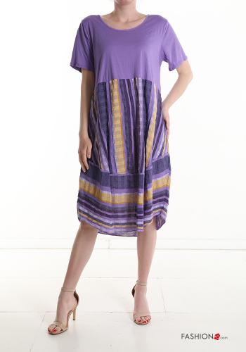  Striped knee-length Cotton Dress with pockets