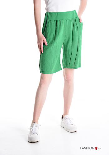  Bermudas de Lino con bolsillos con elástico  Verde