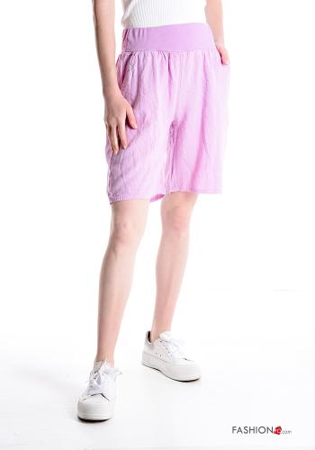 Bermudas de Lino con bolsillos con elástico  Magenta claro