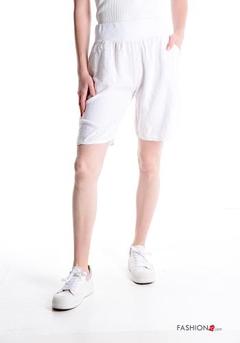  Bermudas de Lino con bolsillos con elástico  Blanco