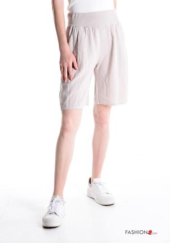  Bermudas de Lino con bolsillos con elástico  Beige