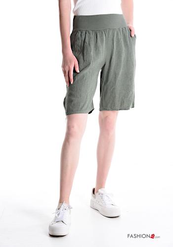  Bermudas de Lino con bolsillos con elástico  Espárragos